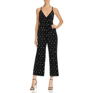 NWT AQUA Black Velvet Metallic Embroidered Star Jumpsuit Medium